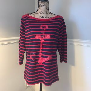 HATLEY Breton Striped Anchor Print Top XL